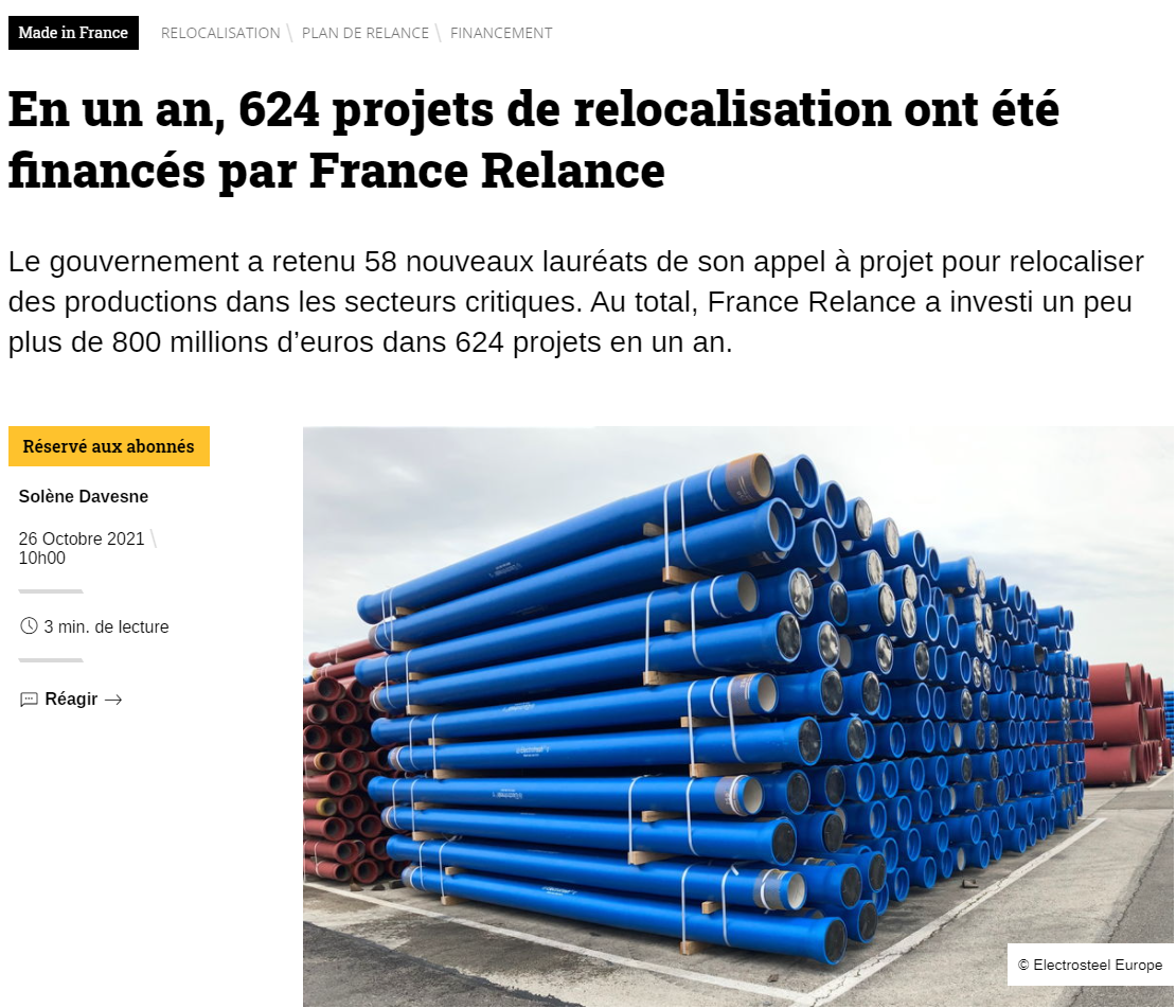#revuedepresse « En un an, 624 projets de relocalisation ont été financés par France Relance »