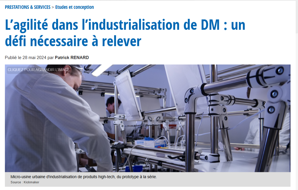 Article dans DeviceMed à propos de l'agilité dans le développement de device med