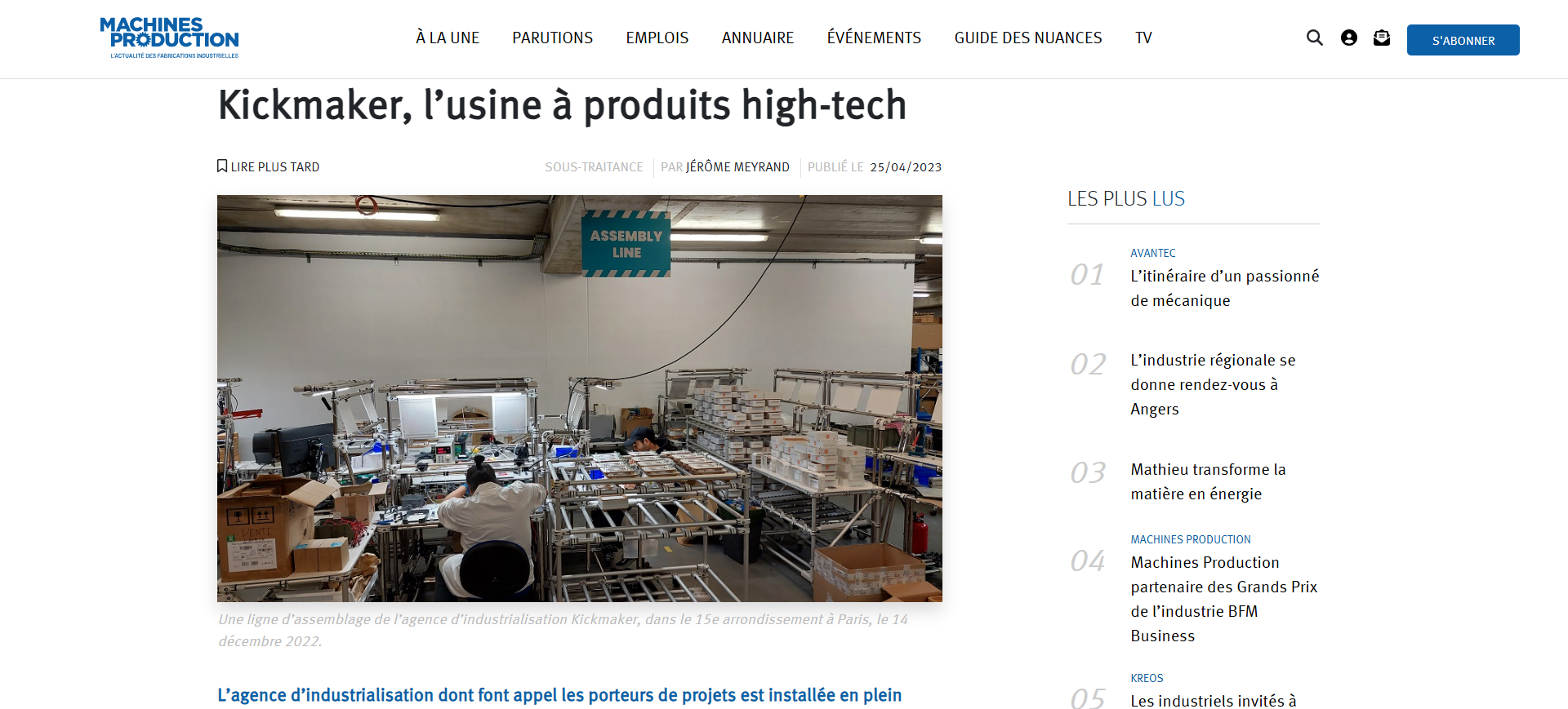 Kickmaker machine production